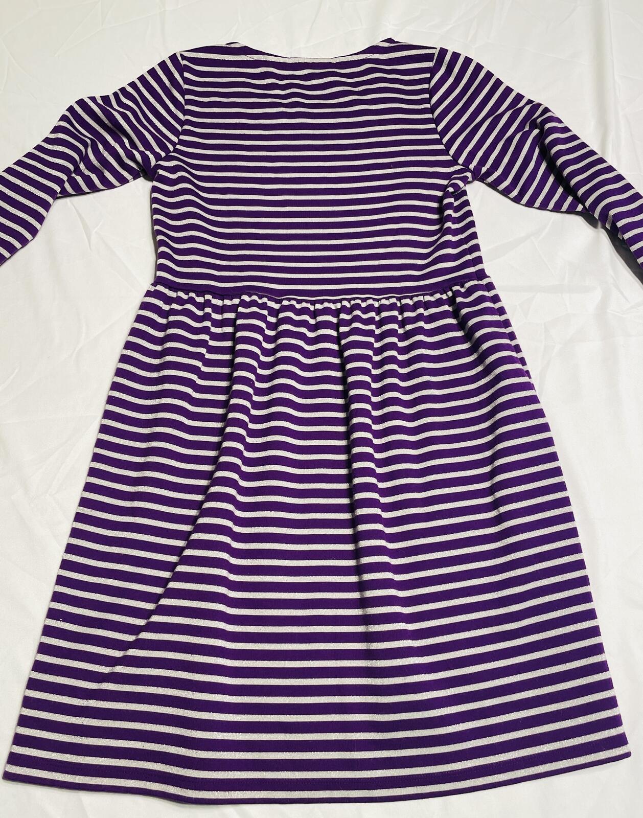Lands End Kids Dress Long Sleeve Purple with Silver Glitter Stripes Girls 10/12
