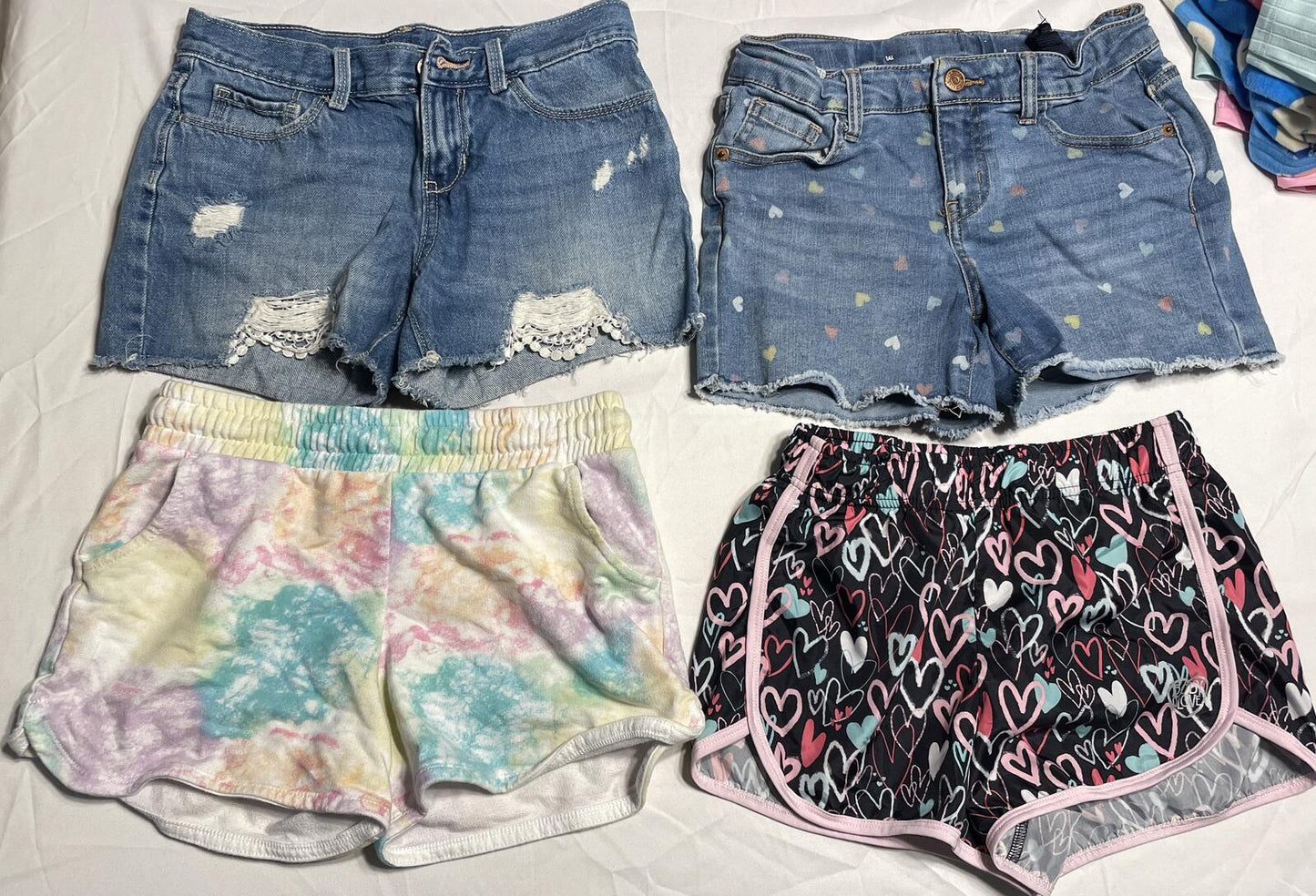 Girls shorts set of 4 girls 10/12 denim and athletic