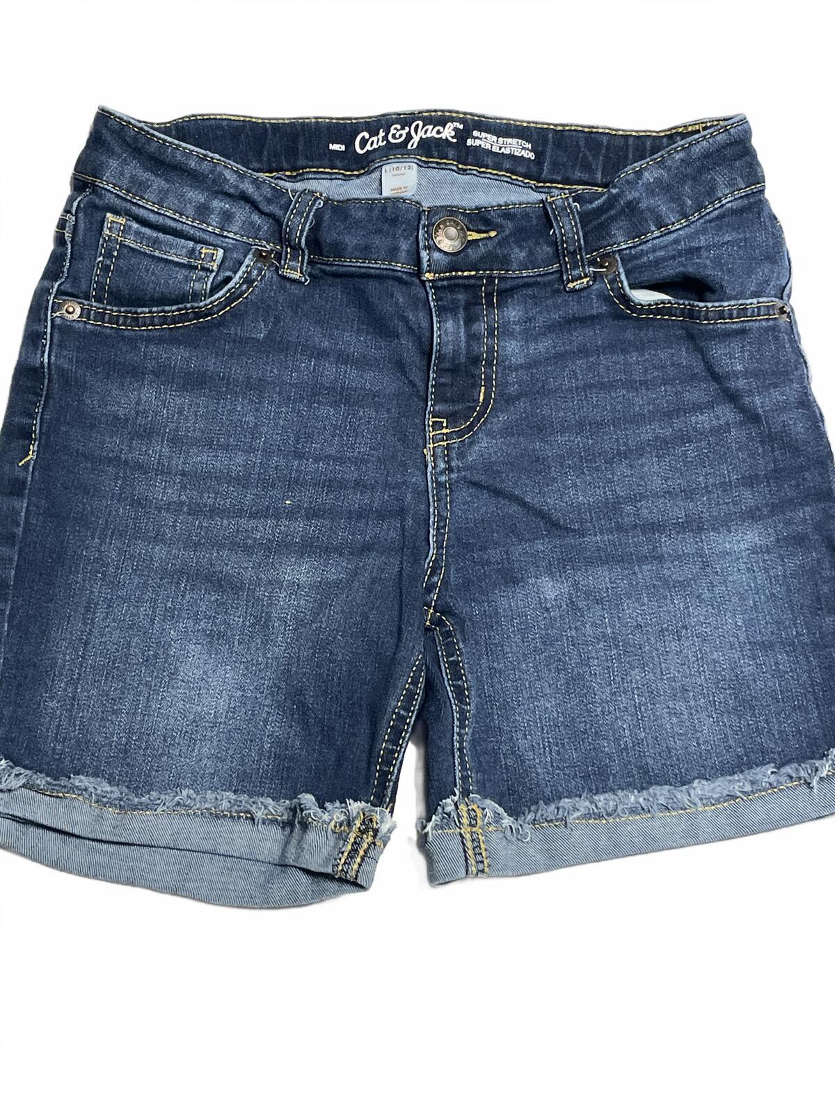 Cat & Jack girls dark denim cut off shorts with adjustable waist size 10/12