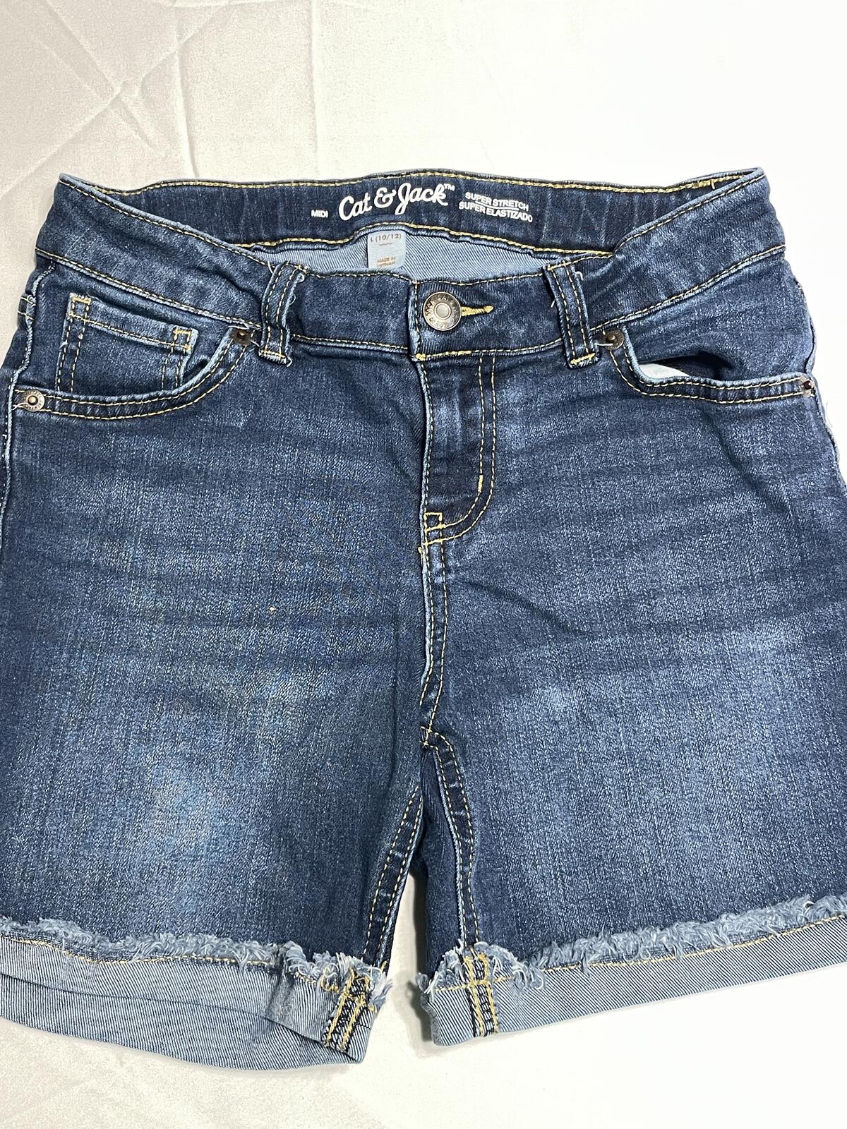 Cat & Jack girls dark denim cut off shorts with adjustable waist size 10/12
