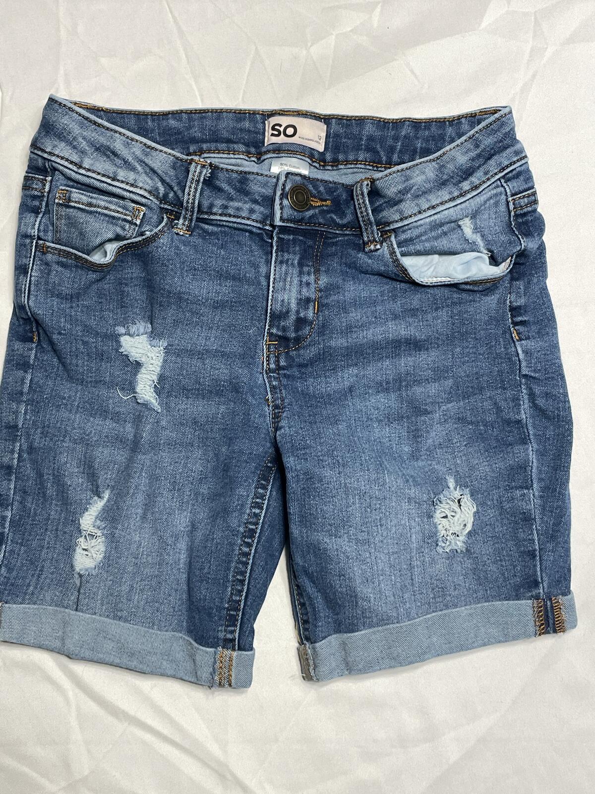 SO girls denim shorts distressed cuffed with adjustable waistband size 12