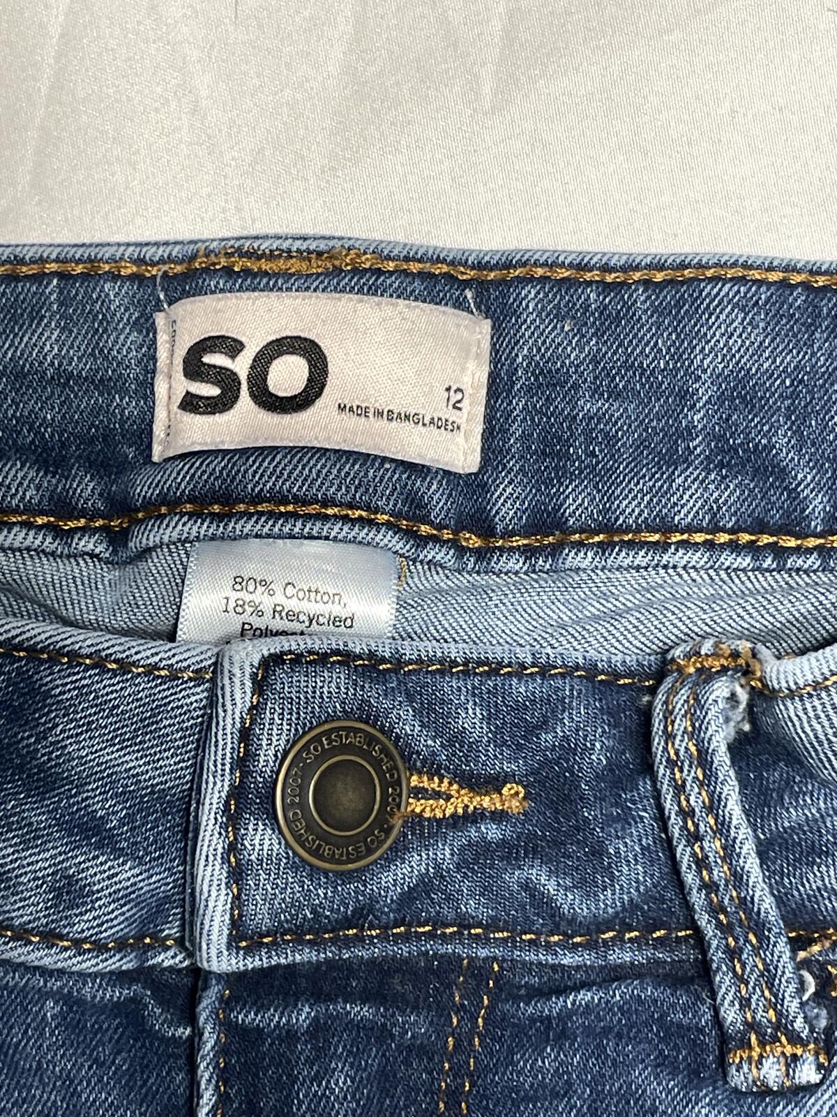 SO girls denim shorts distressed cuffed with adjustable waistband size 12