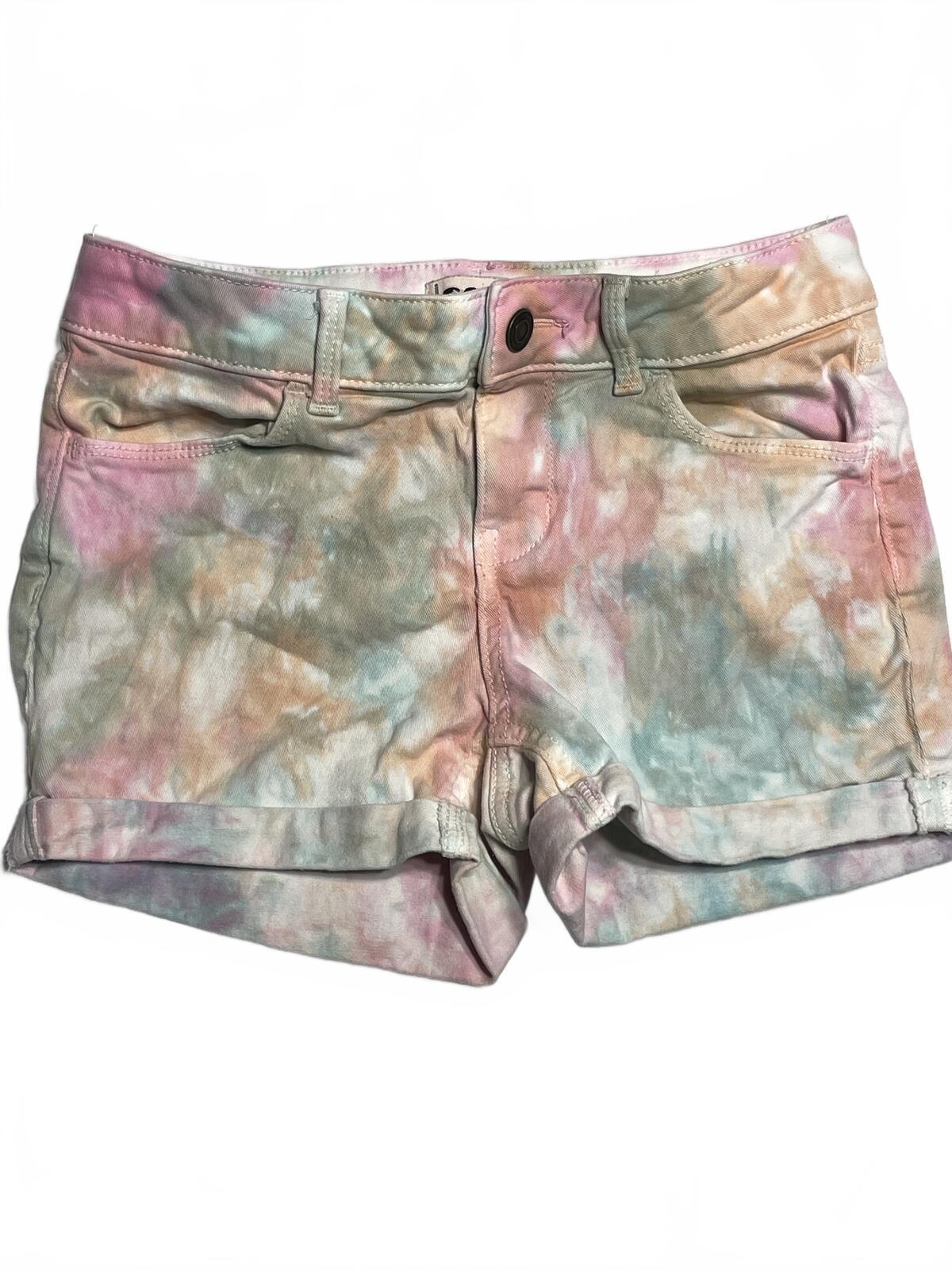 SO girls pastel tie dye denim shorts cuffed w/ adjustable waist size 12