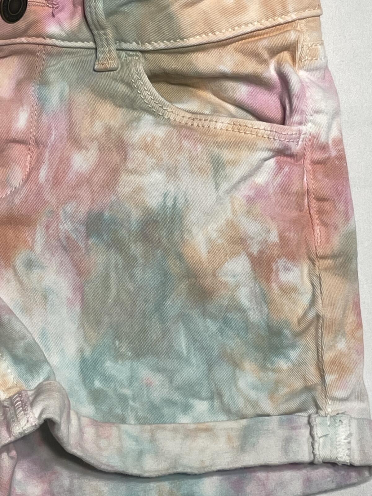 SO girls pastel tie dye denim shorts cuffed w/ adjustable waist size 12