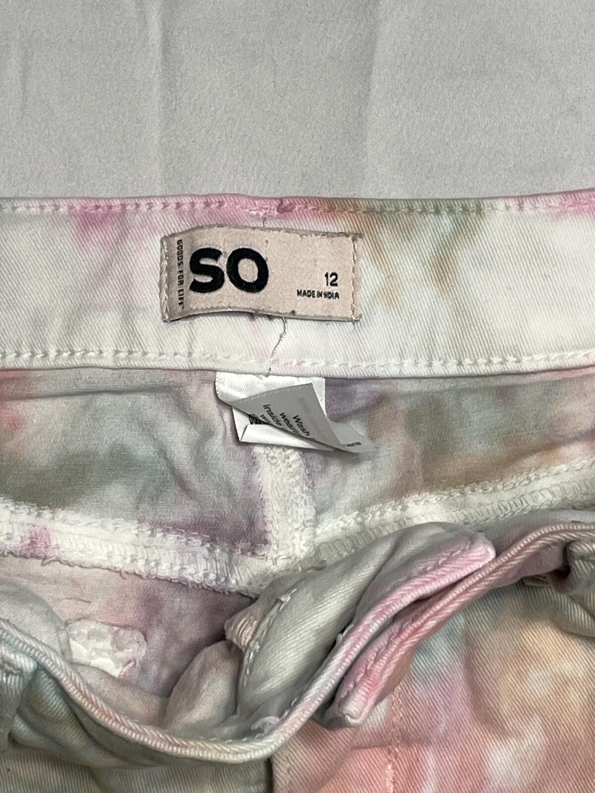 SO girls pastel tie dye denim shorts cuffed w/ adjustable waist size 12