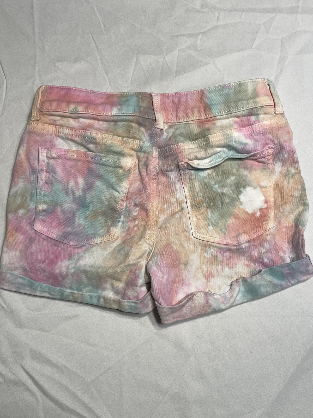 SO girls pastel tie dye denim shorts cuffed w/ adjustable waist size 12