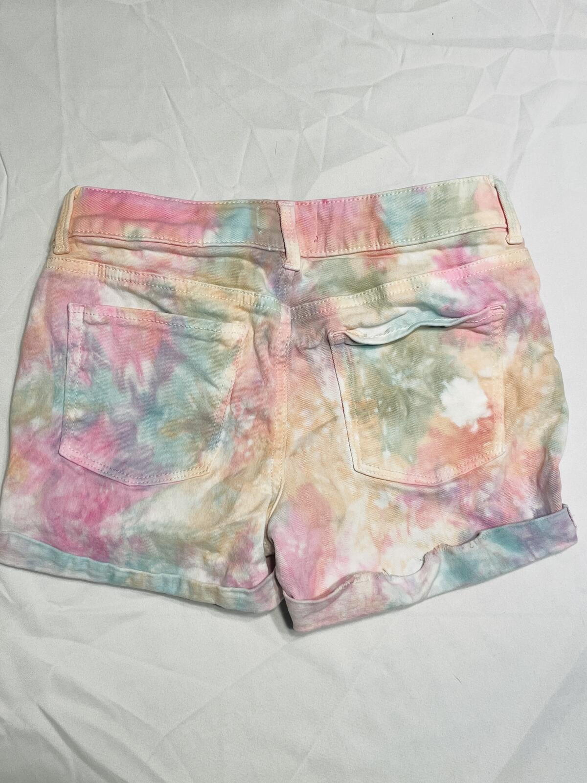 SO girls pastel tie dye denim shorts cuffed w/ adjustable waist size 12