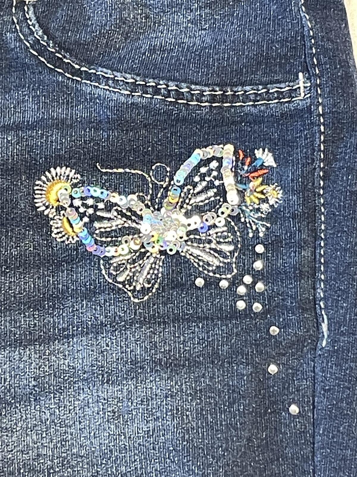 SO denim skinny jegging elastic waistband bedazzled butterfly accents girls 10