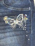 SO denim skinny jegging elastic waistband bedazzled butterfly accents girls 10