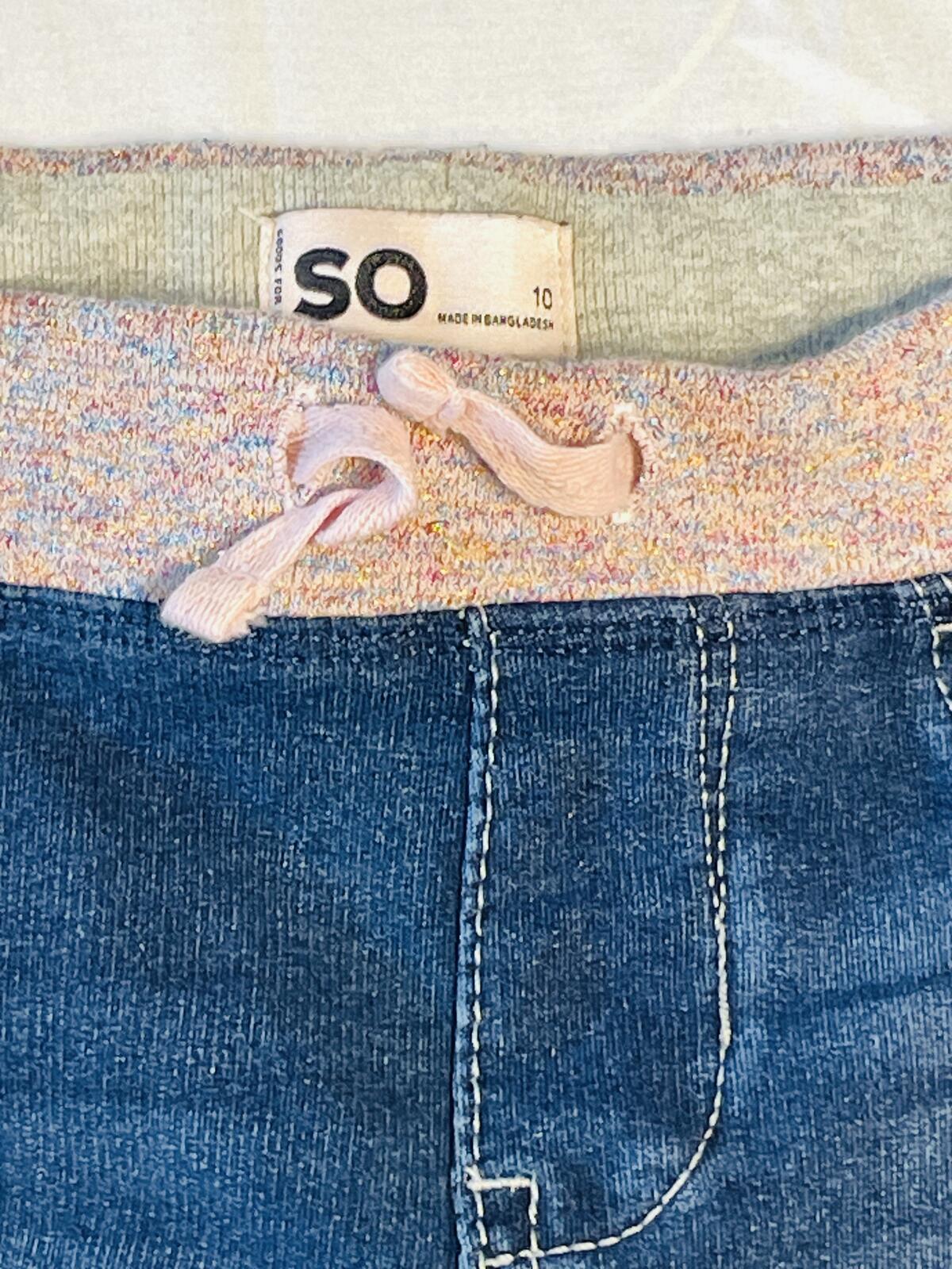 SO denim skinny jegging elastic waistband bedazzled butterfly accents girls 10
