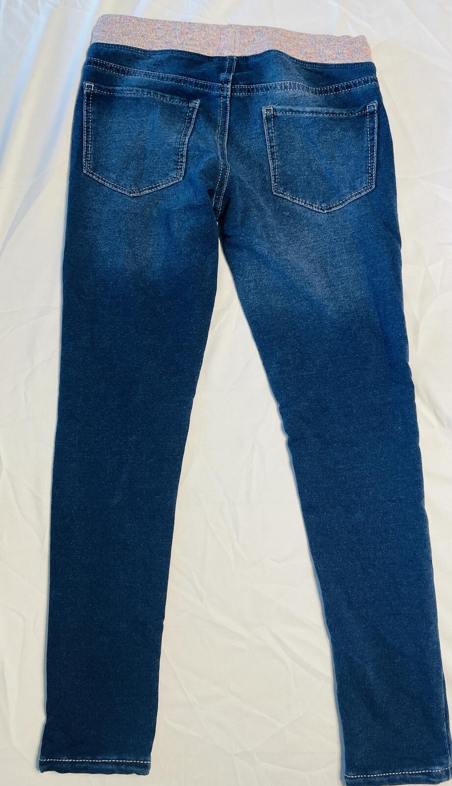 SO denim skinny jegging elastic waistband bedazzled butterfly accents girls 10