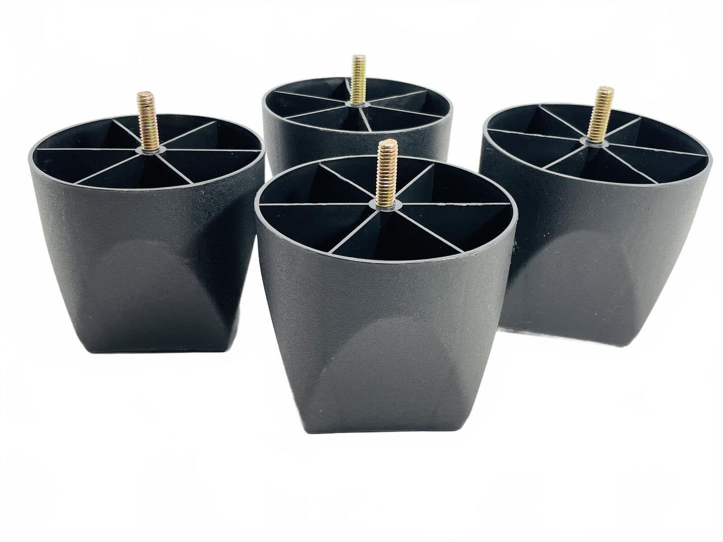 Set of 4 Black Plastic Furniture Feet with Metal Threaded Bolts 3.5" tall