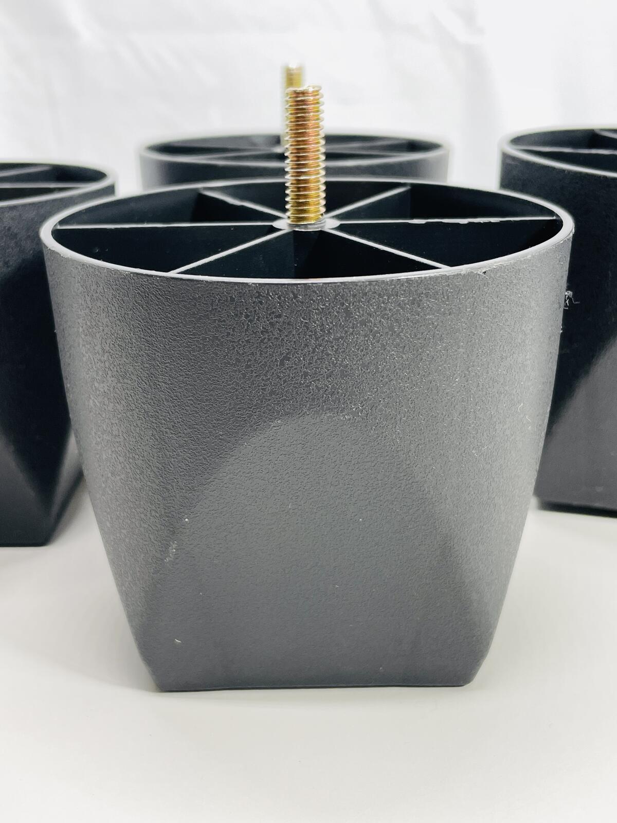 Set of 4 Black Plastic Furniture Feet with Metal Threaded Bolts 3.5" tall