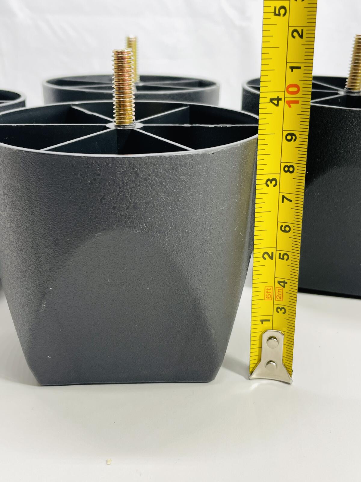 Set of 4 Black Plastic Furniture Feet with Metal Threaded Bolts 3.5" tall