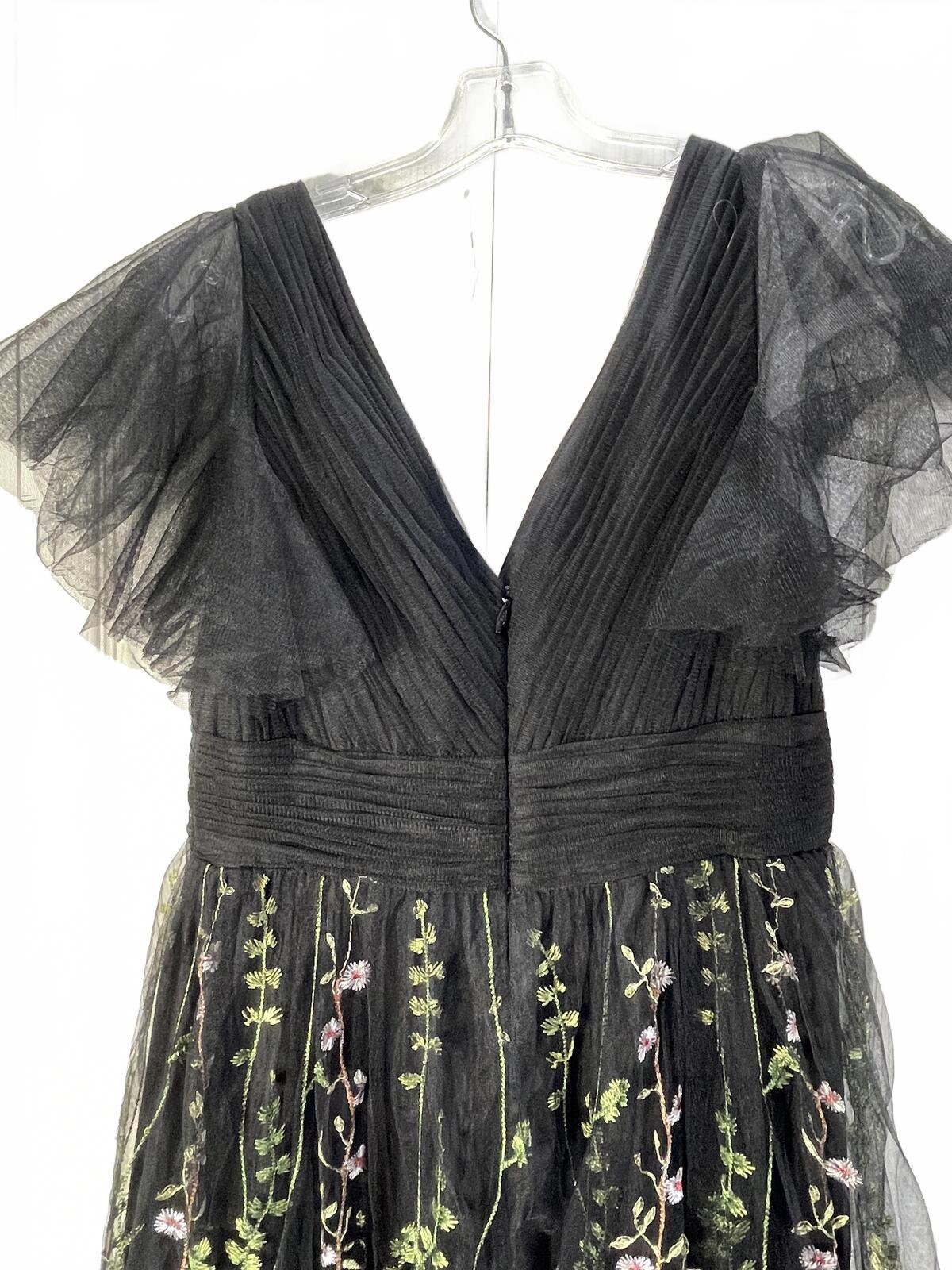 JJ's House Black Floral Embroidered Tulle Evening Dress Large
