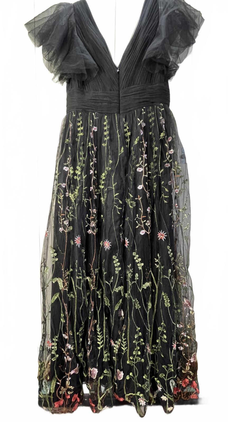 JJ's House Black Floral Embroidered Tulle Evening Dress Large
