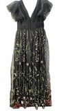 JJ's House Black Floral Embroidered Tulle Evening Dress Large