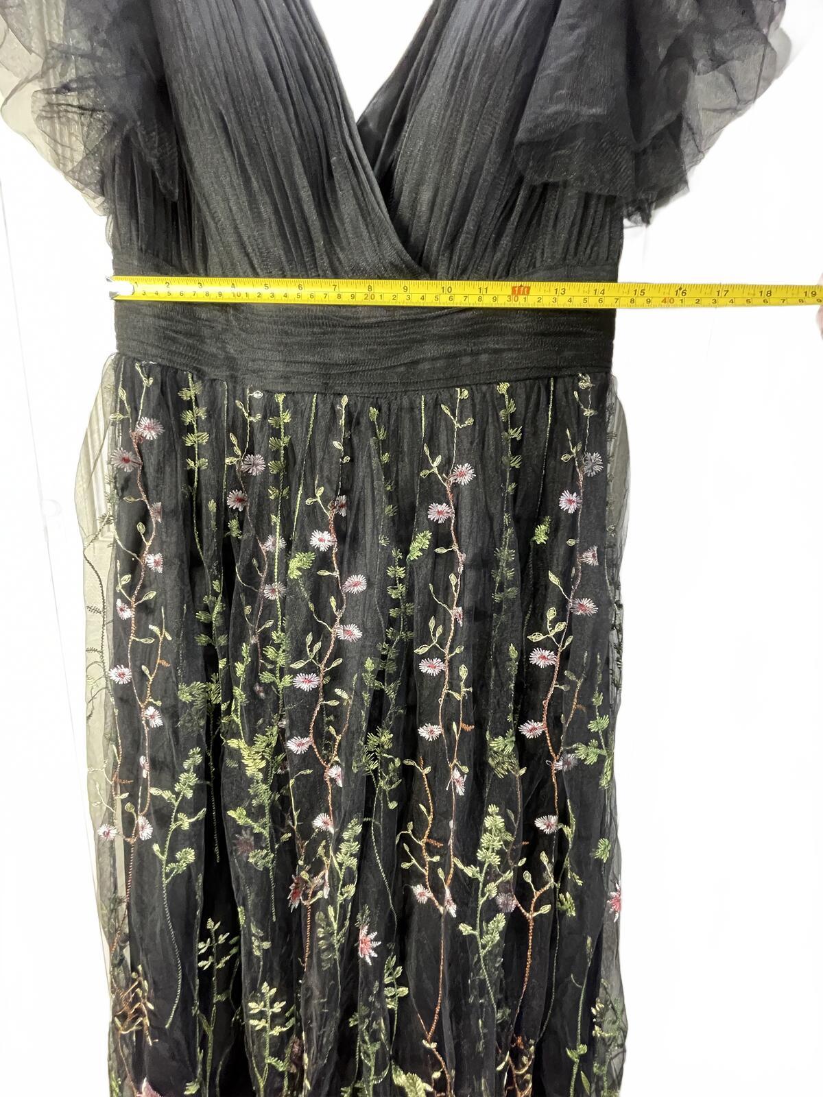 JJ's House Black Floral Embroidered Tulle Evening Dress Large
