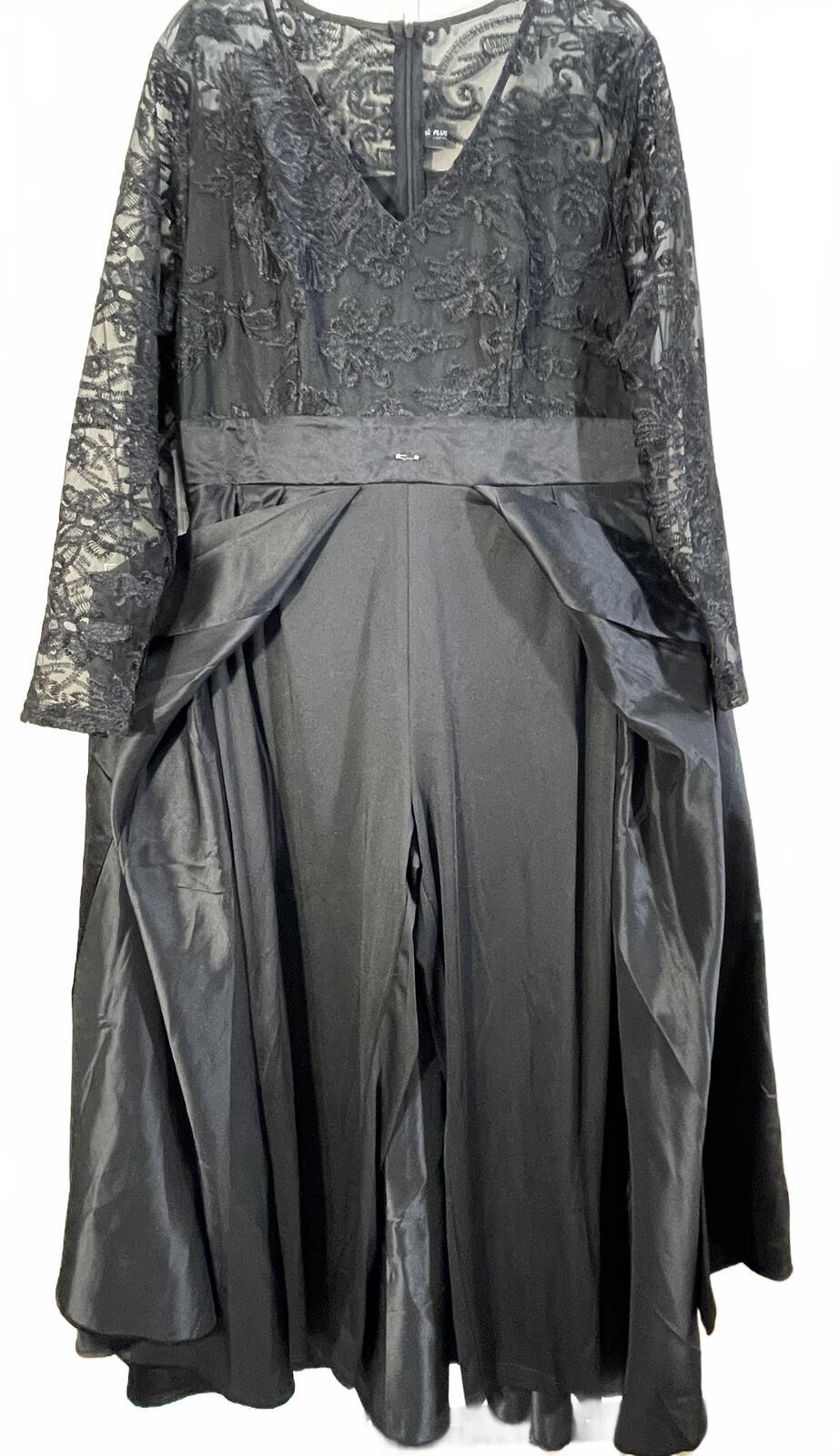 Black Lace Top and Satin Overlay Formal Jumpsuit Ladies XL