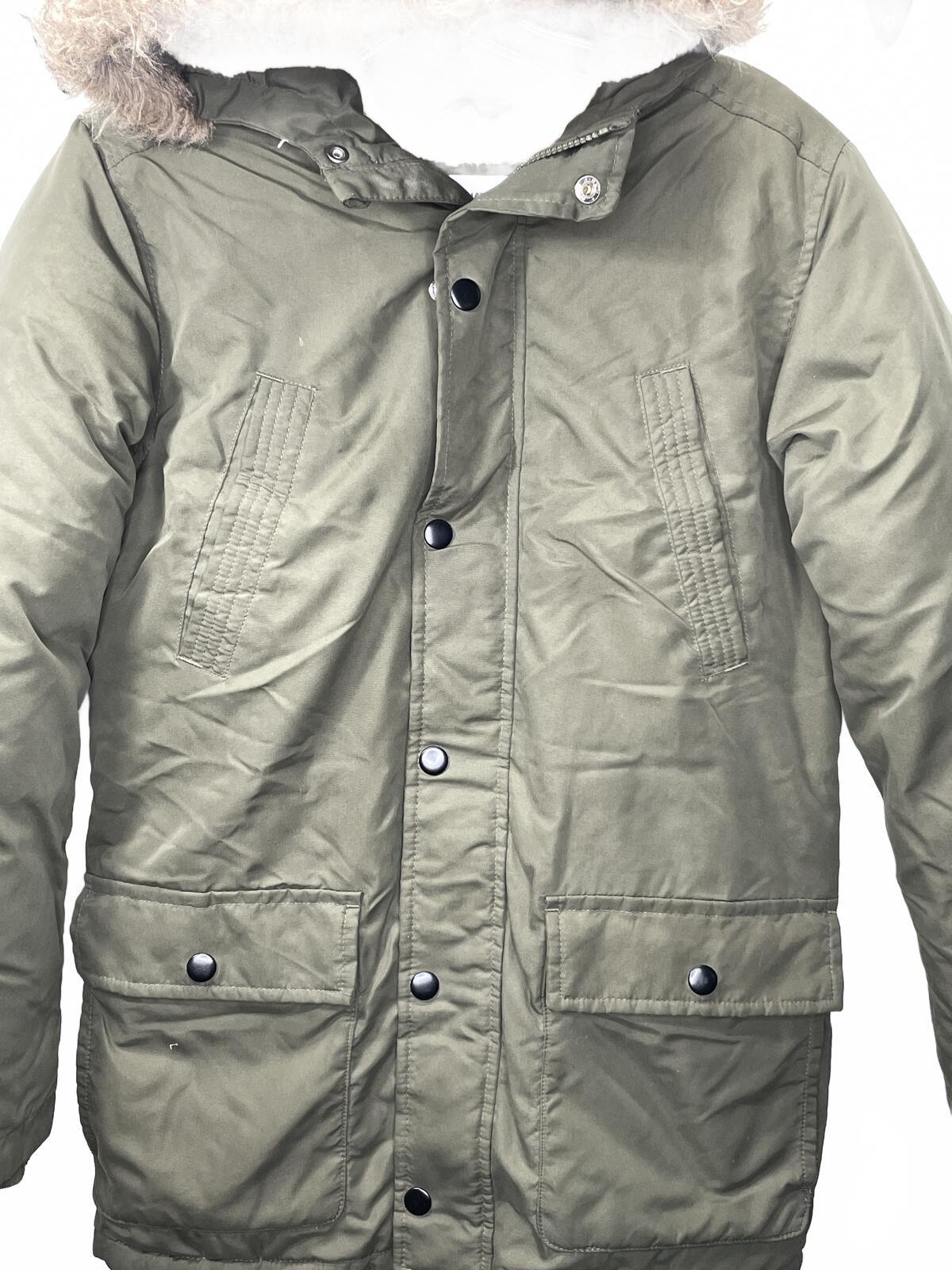 Old Navy Boys XL (14-16) Olive Green Hooded Winter Coat with Faux Fur Lining