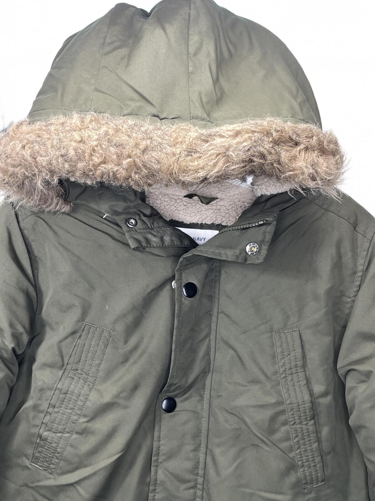 Old Navy Boys XL (14-16) Olive Green Hooded Winter Coat with Faux Fur Lining