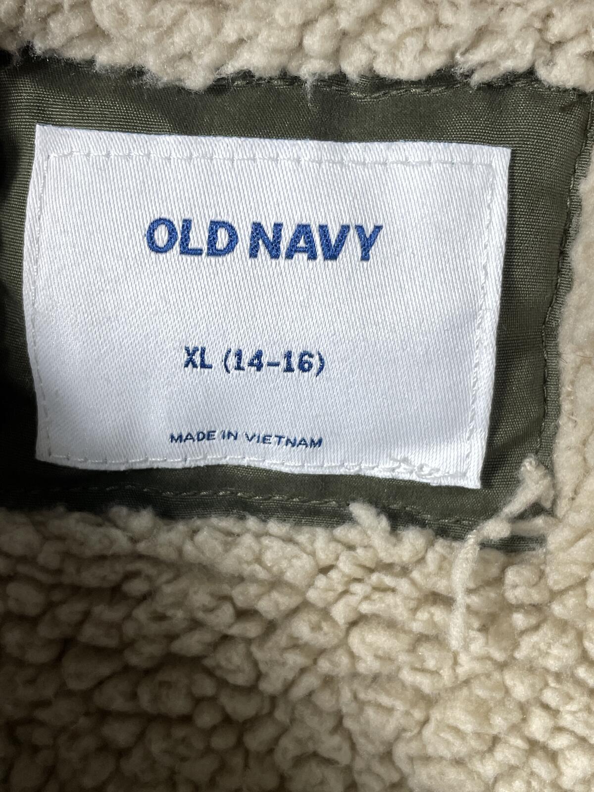 Old Navy Boys XL (14-16) Olive Green Hooded Winter Coat with Faux Fur Lining
