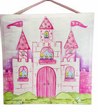 Canvas Art Pink Castle Wall Art with Bedazzled Embellishments 20x20