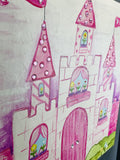 Canvas Art Pink Castle Wall Art with Bedazzled Embellishments 20x20