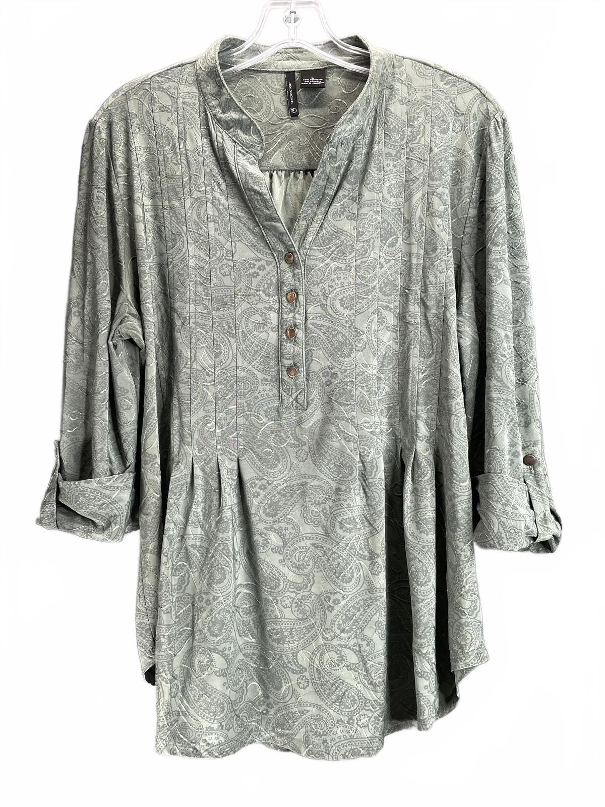 New Directions Long Cuffed Sleeve Green Paisley Print Blouse Ladies Large
