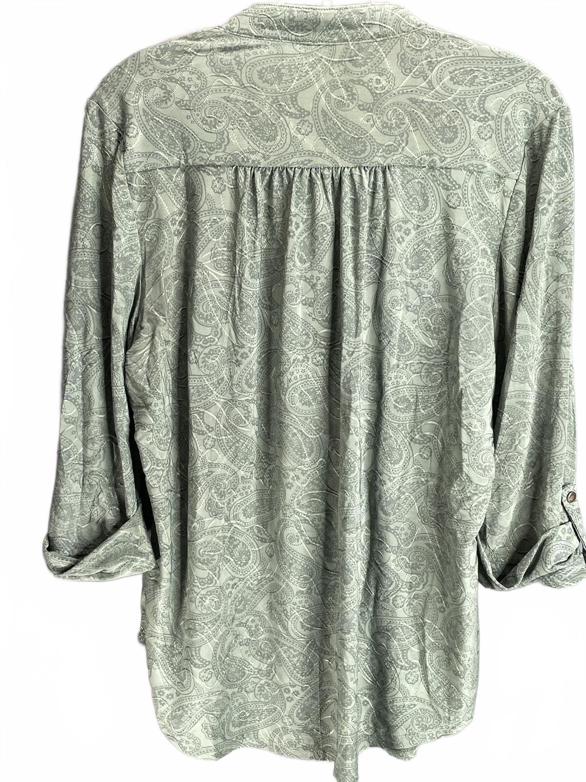 New Directions Long Cuffed Sleeve Green Paisley Print Blouse Ladies Large