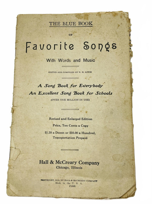 1914 Song Book The Blue Book of Favorite Songs - Vintage