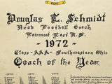 1972 Coach of the Year Award Plaque for Douglas E. Schmidt