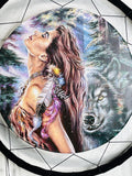 Boho Wolf Dreamcatcher Wall Hanging with Feathers