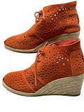 TOMS Orange Perforated Suede Lace-Up Wedge Ankle Boots Women's 7.5