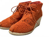 TOMS Orange Perforated Suede Lace-Up Wedge Ankle Boots Women's 7.5