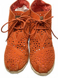 TOMS Orange Perforated Suede Lace-Up Wedge Ankle Boots Women's 7.5