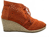 TOMS Orange Perforated Suede Lace-Up Wedge Ankle Boots Women's 7.5