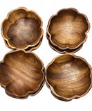 Set of 8 Scalloped Wooden 6" Tiki Serving Bowls