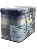 1995 vintage Looney Tunes Taz Blue Plaid Metal Storage Tin Box