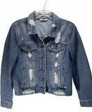 Highway M Distressed Cropped Denim Jean Jacket Trucker Coat Blue Juniors M