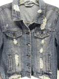 Highway M Distressed Cropped Denim Jean Jacket Trucker Coat Blue Juniors M