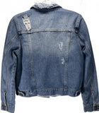 Highway M Distressed Cropped Denim Jean Jacket Trucker Coat Blue Juniors M