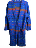 Vintage Blue Patterned Long Knit Cardigan Sweater with Pockets One Size XL 2X