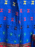 Vintage Blue Patterned Long Knit Cardigan Sweater with Pockets One Size XL 2X