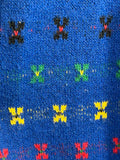 Vintage Blue Patterned Long Knit Cardigan Sweater with Pockets One Size XL 2X