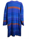 Vintage Blue Patterned Long Knit Cardigan Sweater with Pockets One Size XL 2X