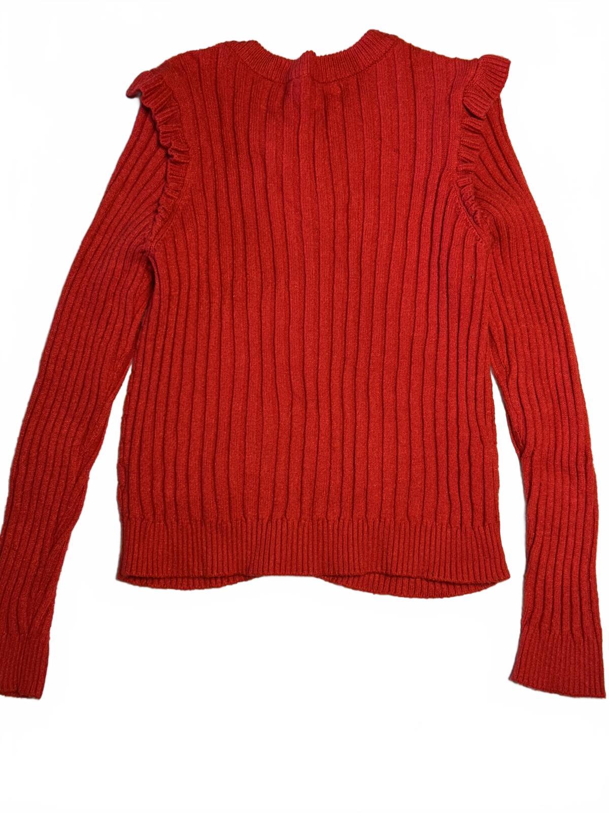 Crown & Ivy Kids Red Cable Knit Cardigan Sweater with Ruffle Detail, Size Large