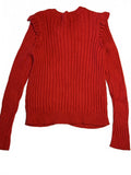 Crown & Ivy Kids Red Cable Knit Cardigan Sweater with Ruffle Detail, Size Large