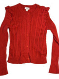 Crown & Ivy Kids Red Cable Knit Cardigan Sweater with Ruffle Detail, Size Large