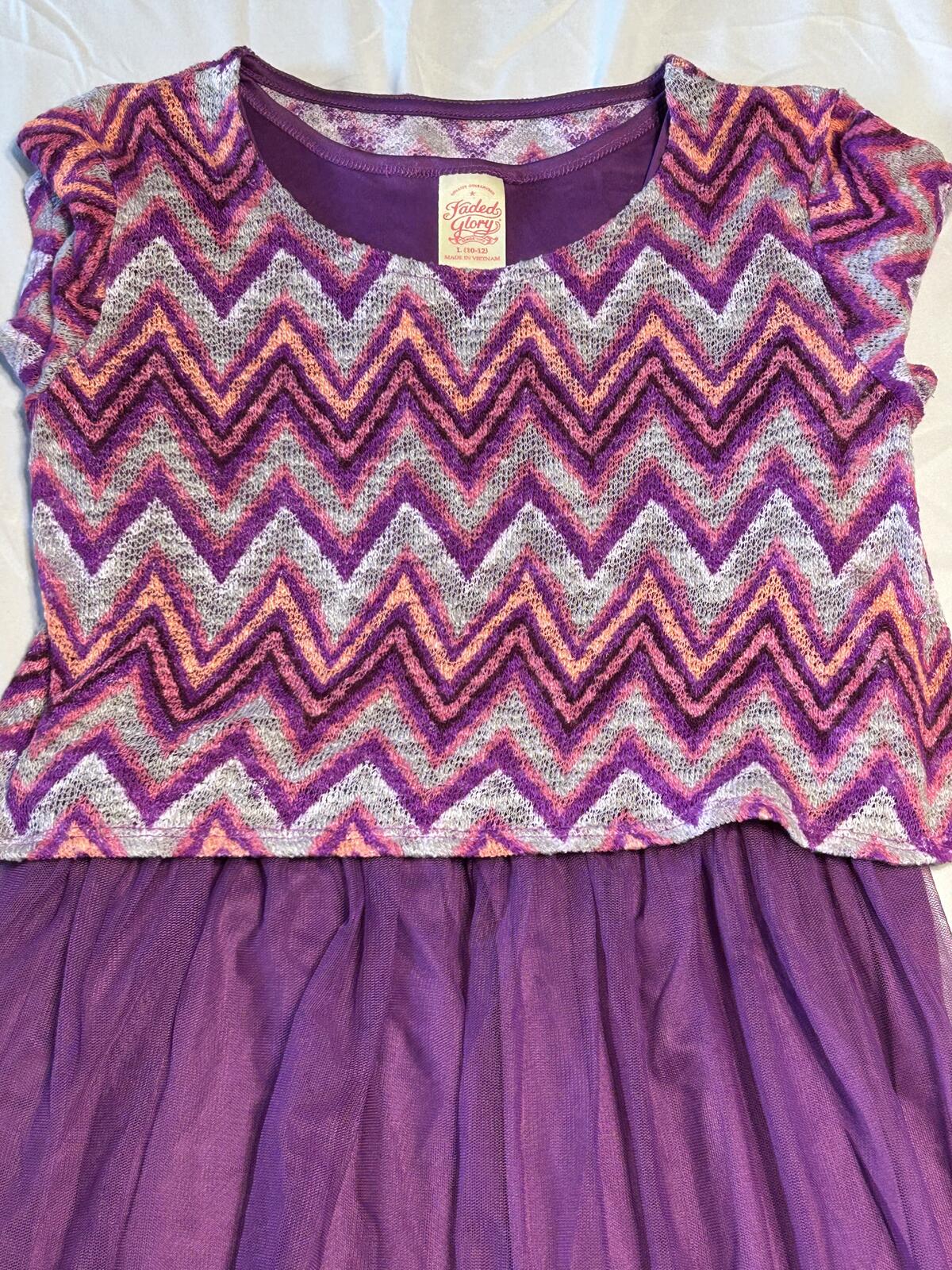 Faded Glory, girls dress, purple tule skirt, gray Chevron pattern top size 10/12